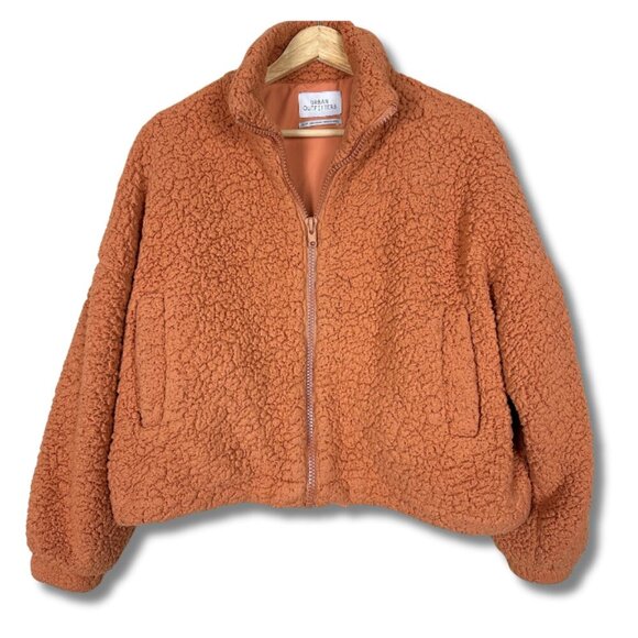 Urban Outfitters Sherpa Jacket Full Zip Cropped Orange Women's Size XS - Picture 1 of 4